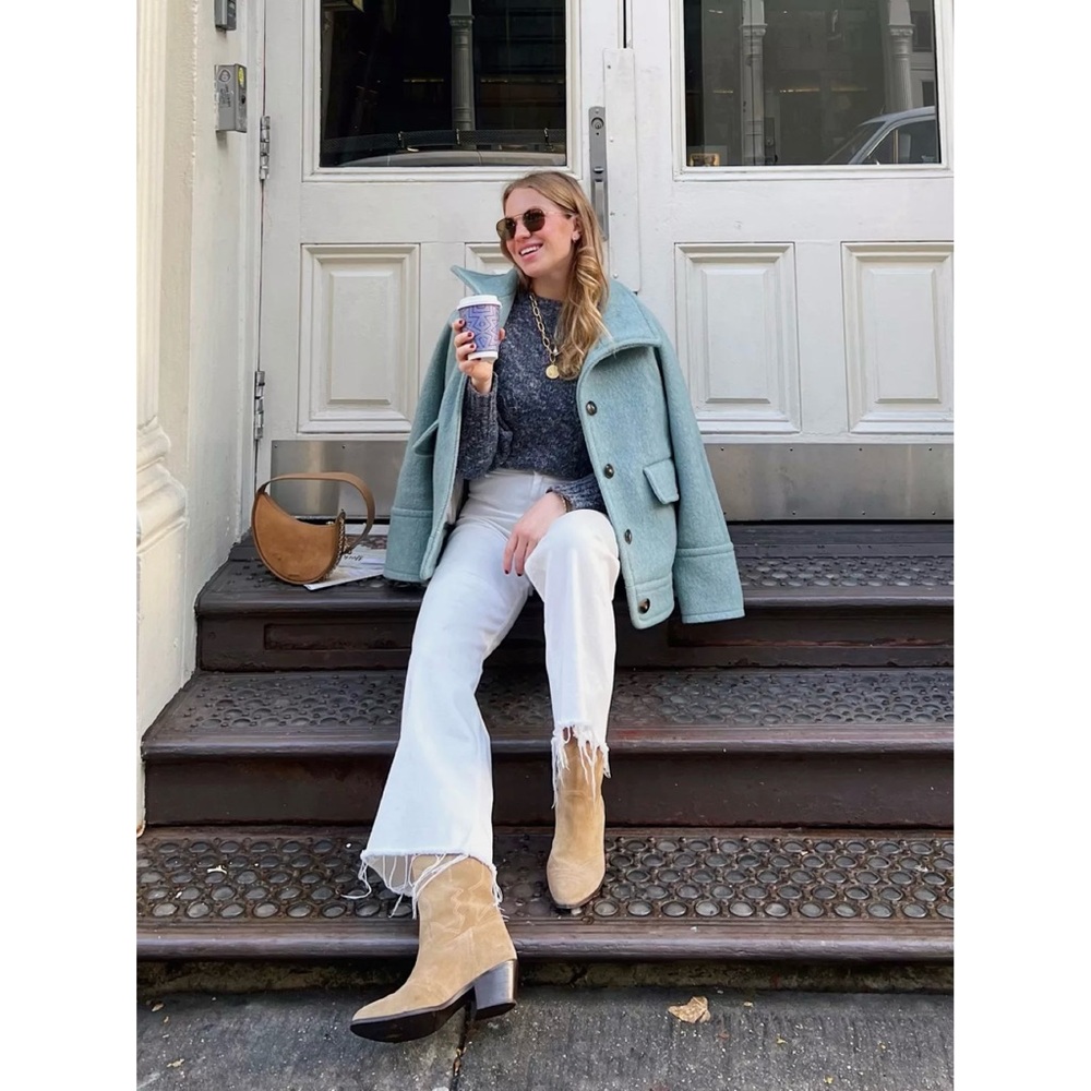 Sezane Mint Green Wool Pea Coat